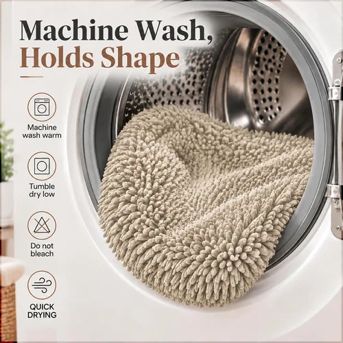 Vista 7 de Mayshine - Cubierta de microfibra tipo shaggy para la tapa del asiento del baño, estándar para baño Beige