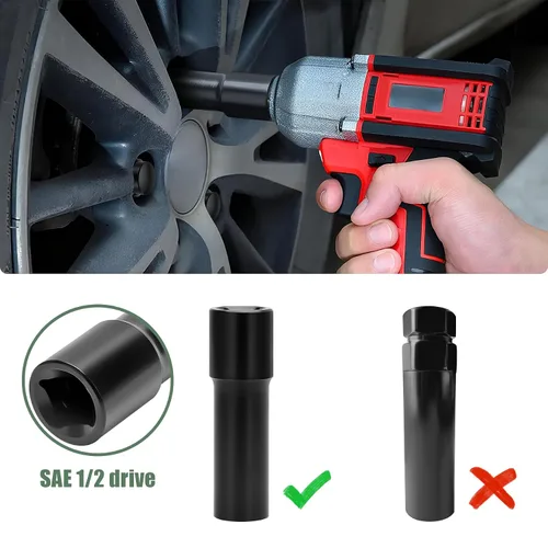 Vista 6 de Llave de Vaso Pequeña de 6 Puntas para Tuercas de Rueda, Herramienta Cuadrada de Impacto de 1/2 Pulgada – Remueve Fácilmente Pernos/Tuercas de Rueda