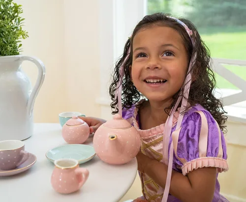 Vista 7 de Little Adventures Rapunzel - Vestido de fiesta de princesa, lavable a máquina, disfraz de juego de simulación para niños, sin purpurina