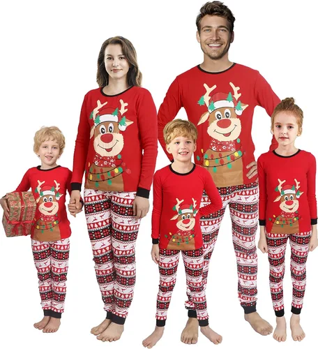 Vista 12 de Pijamas familiares a juego de Navidad pijamas de algodón para vacaciones