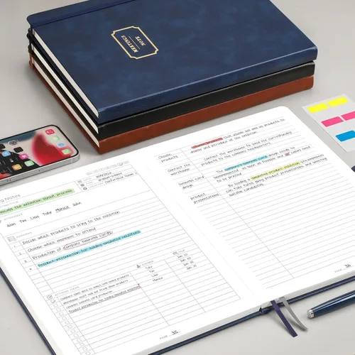 Vista 7 de EMSHOI Cuaderno de Reuniones para Trabajo con Pestañas Adhesivas - 240 Páginas, Planificador de Proyectos Tamaño A4, Organizador de Agenda/Actas