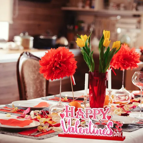 Vista 3 de Sumind 3 piezas de decoración de mesa de madera para el día de San Valentín para el hogar, centro de mesa de San Valentín para comedor, oficina