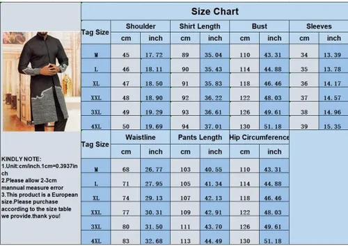Vista 3 de Conjunto de 2 piezas de traje tradicional de manga larga para hombre africano y pantalón