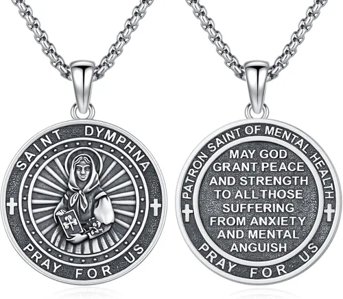 Vista 85 de 925 Sterling Silver Patron Saint Amulet Necklace for Men Women plateado