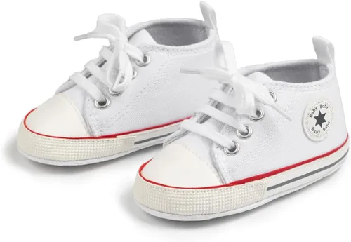 Vista 4 de KIDSUN zapatos deportivos altos hasta el tobillo para bebés, niños y niñas con suela antideslizante, suaves, para recién nacidos, zapatos