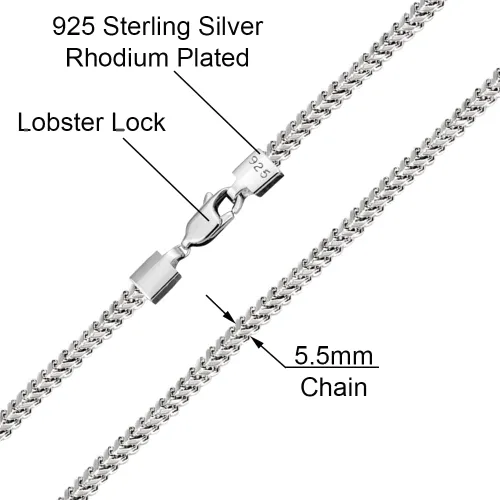 Vista 2 de Savlano Collar de plata de ley 925 chapado en rodio de 0.138in, 0.217in Franco cuadrado de cadena para hombre, fabricado en Italia, viene con una