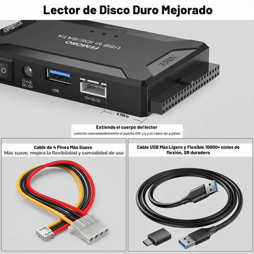 Vista 3 de FEMORO Lector de disco duro IDE SATA a USB 3.0 + adaptador USB C, kit de convertidor de recuperación de datos 3 en 1 con fuente de alimentación