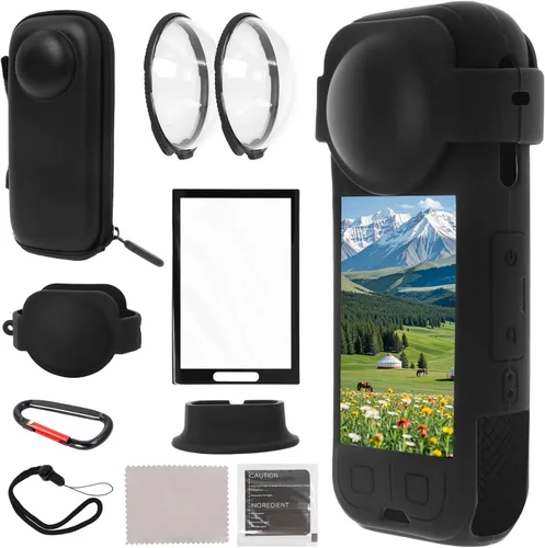 Vista 8 de Protector de lente compatible con Insta360 One x2, con protector de pantalla de vidrio templado, película transparente oleofóbica antihuellas