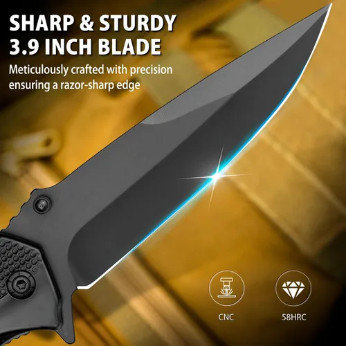 Vista 4 de NedFoss FA48 - Cuchillo de bolsillo para hombres, cuchillo plegable multiherramienta 5 en 1 con bloqueo de marco, abrebotellas, rompevidrios
