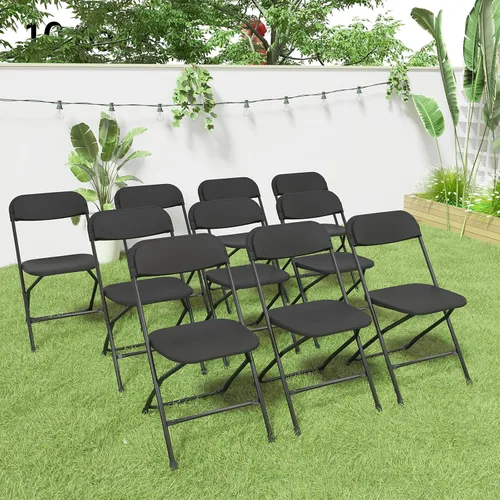 Vista 23 de Paquete de 4 sillas plegables de resina con marco de acero reforzado para interiores y exteriores, sala de reuniones, patio, jardín, boda, fiesta
