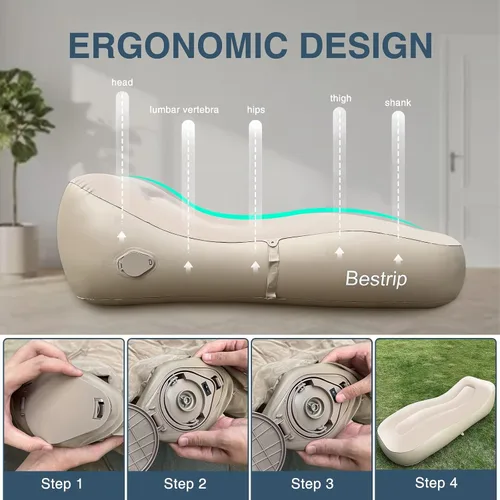 Vista 28 de Bestrip Sofá inflable con bomba incorporada – Sofá tumbona de aire de tamaño extra mejorado, cama portátil con bolsa de almacenamiento, cama