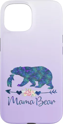 Vista 6 de Teal Blue Purple Floral Mama Bear and One Cub Silver Purple Case for iPhone 17