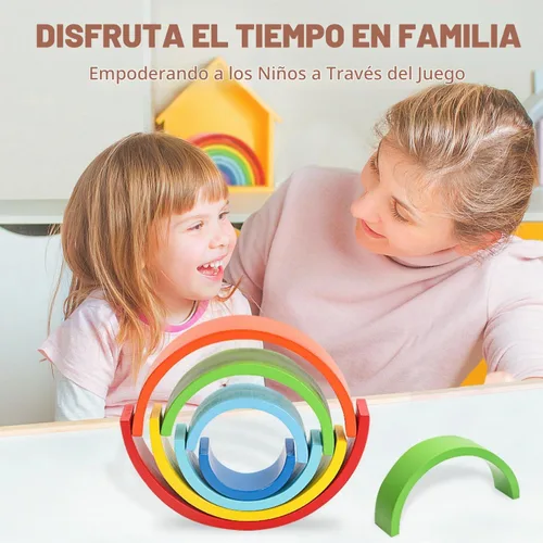 Vista 4 de TUOWITA Juguete apilable de madera arco iris, juego grande de arco apilador de madera, bloques de construcción de arco Montessori, bloques de Extra