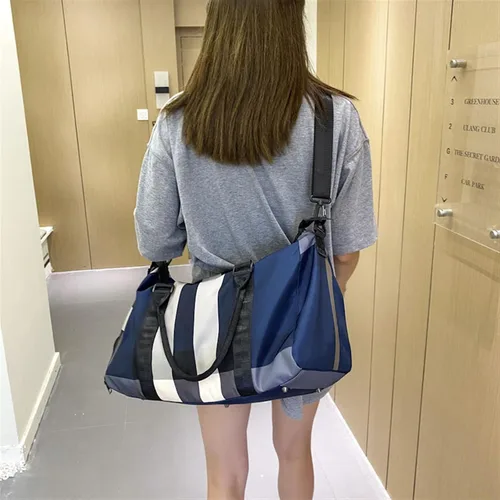 Vista 7 de GULRUH Bolsa de gimnasio, bolsas de gimnasio para mujeres y hombres con bolsillo para zapatos, de nailon, grande, a la moda, para viajes