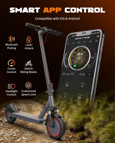 Vista 4 de Electric Scooter with Dual Suspensions, 500/350W Motor, Top 22/19 MPH Speed & 22/15 Miles Long Range, 10/8.5" Solid Tire, Folding E-Scooter with