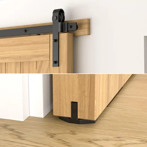Vista 4 de Kit de herrajes para puerta corrediza de granero de 7 pies para una sola puerta, resistente, suave y silencioso-resistente, fácil de instalar