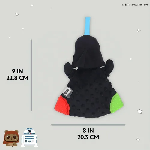 Vista 4 de Kids Preferred Star Wars Darth Vader - Mordedor para bebé, juguete de peluche con sonidos arrugados y elementos de dentición de silicona