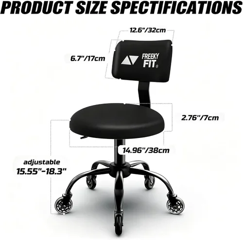 Vista 2 de Taburete Rodante de Taller con Ruedas, Silla de Garaje para Mecánicos con Altura Ajustable 39.5-46.5 cm, Asiento Giratório Resistente para Garaje