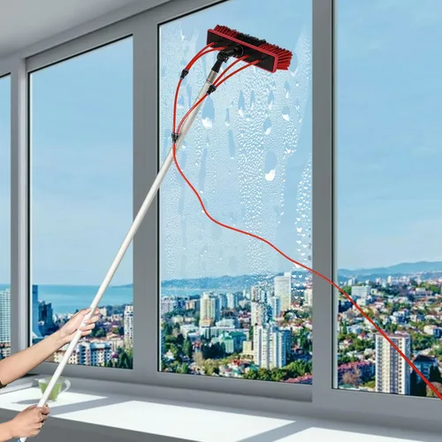Vista 7 de Kit de poste de alimentación de agua, poste de limpieza de ventana ajustable de 26.2 ft de altura, cabezal de cepillo giratorio de 180°, cepillo