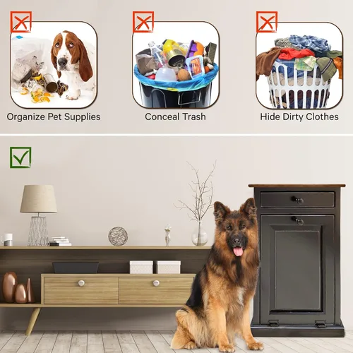 Vista 5 de Peaceful Classics Gabinete de basura – Armario escondido hecho a mano para botes de basura – Papelera decorativa para baño, papelera de oficina