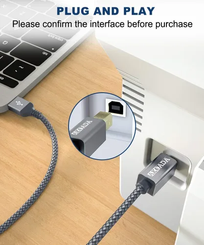 Vista 3 de AkoaDa Cable de impresora USB 2.0 tipo A macho a B macho de alta velocidad compatible con HP, Canon, Dell, Epson, Lexmark, Xerox, Samung y más