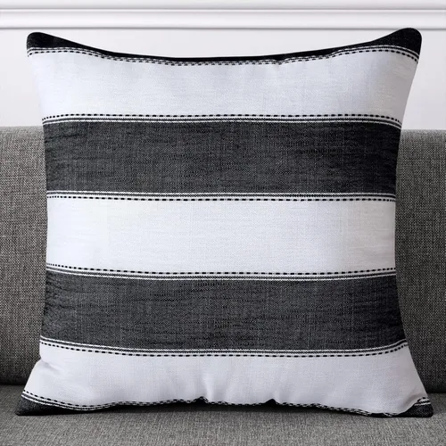 Vista 2 de AmHoo - Juego de 2 fundas de almohada decorativas para casa de campo, a rayas y a cuadros, juego de fundas de almohada de algodón y lino para sofá