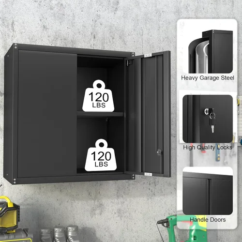Vista 6 de Armarios de Pared para Garaje, Gabinete de Pared de Metal para Garaje con Puertas con Cerradura, Gabinete de Almacenamiento con Cerradura y Estante