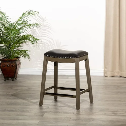 Vista 8 de DTY Indoor Living Durango - Taburete de silla de montar de 24 pulgadas, altura de mostrador, gris desgastado, cuero negro Cuero gris desgastado/negro