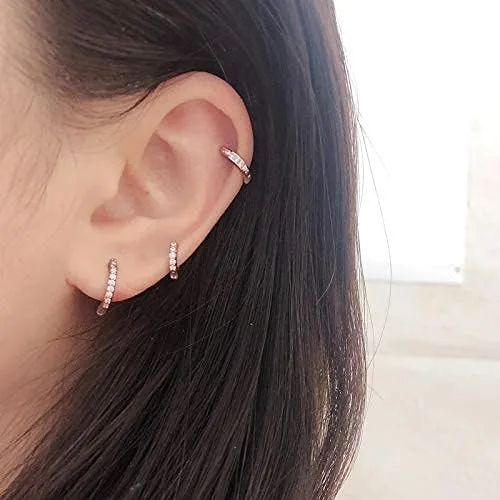 Vista 5 de 3 pares de aretes de aro pequeños de plata de ley con circonita cúbica Aretes de aro pequeños para cartílago para mujer