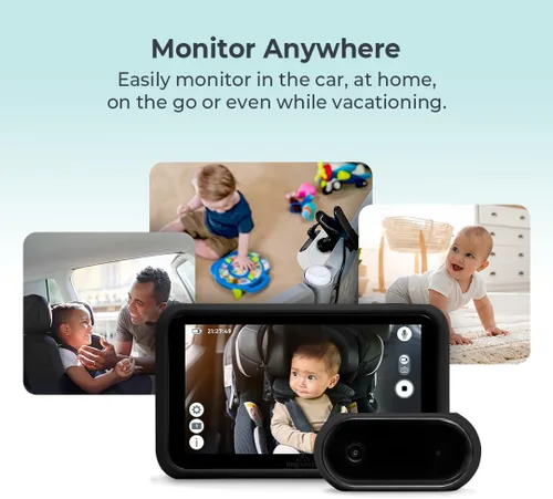 Vista 2 de Tiny Traveler Monitor de coche de bebé con pantalla táctil HD de 5 pulgadas, a prueba de hackers, cámara de bebé sin WiFi para viajes y hogar