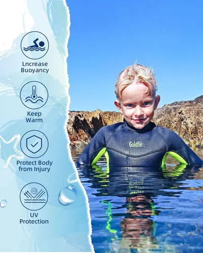 Vista 3 de Goldfin Traje de neopreno para niños y niñas, 0.118 in de neopreno con cremallera trasera que mantiene el calor para agua fría, natación, buceo