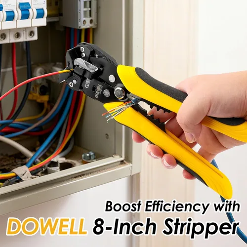 Vista 5 de DOWELL Pelacables automático 10-24 AWG, herramienta multifuncional 3 en 1 para pelar, cortar y engarzar, herramienta eléctrica duradera de alta