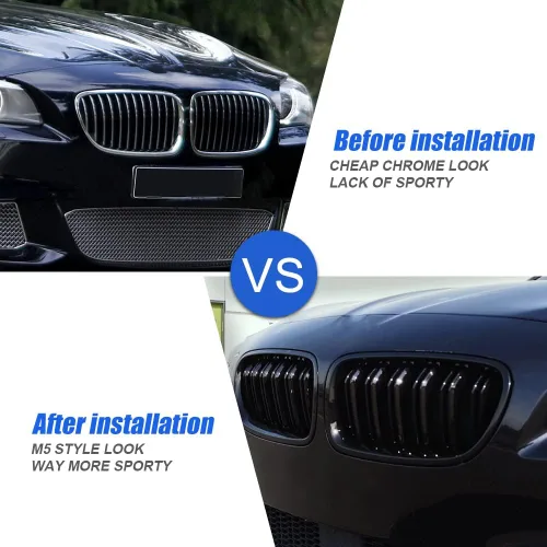Vista 6 de sportuli Rejilla de riñón de repuesto frontal compatible con BMW Serie 5 F10 F11 F18 M5 (negro brillante)