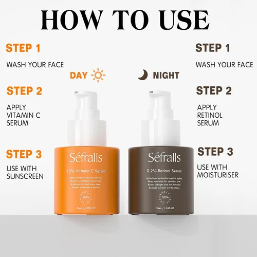 Vista 5 de Sefralls Suero facial Duo – Retinol Vitamina C – Set de cuidado de la piel antienvejecimiento para mujeres, antiarrugas, piel suave y firme – 1 onza