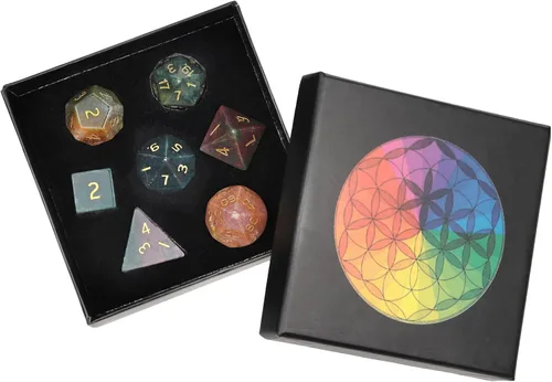 Vista 12 de Nupuyai Juego de dados poliédricos D&D de cristal de cuarzo rosa curativo con caja para Calabozos y Dragones, juego de 7 dados de mesa para RPG MTG