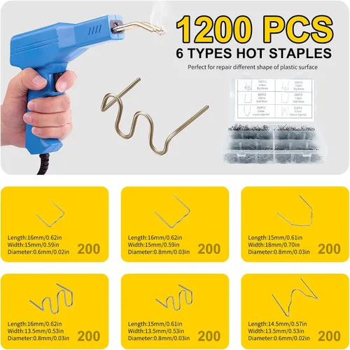 Vista 4 de Kit de soldadura de plástico: 1200 grapas de soldadura en caliente, 1 malla de reparación, 10 varillas de soldadura de polipropileno negro y 10