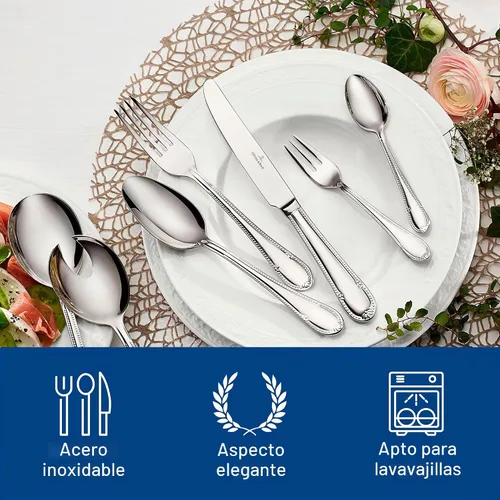 Vista 2 de Villeroy & Boch Mademoiselle - Juego de cubiertos de 64 piezas para 12, incluye piezas para servir