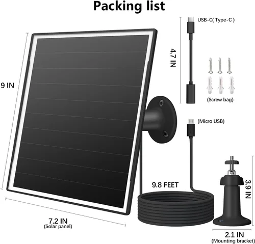 Vista 7 de Panel solar de 8 W para cámara de seguridad al aire libre, micro USB de 5 V y cargador de panel solar USB - C, se adapta a Eufy/Wyze/Reolink DC 5V