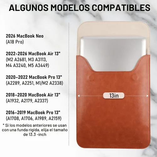 Vista 2 de Allinside Funda para portátil de 13 pulgadas para MacBook Neo, Air 13/Pro Marrón