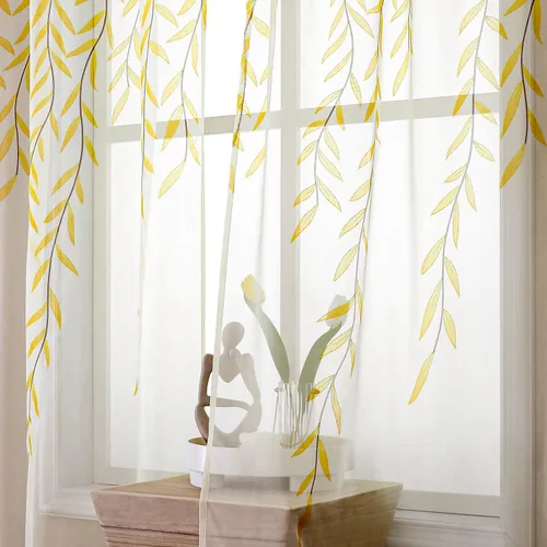 Vista 10 de BROSHAN Cortinas transparentes con diseño de bolsillo para ventana, bonito panel de cortina de vid con estampado de hojas, paneles de cortina