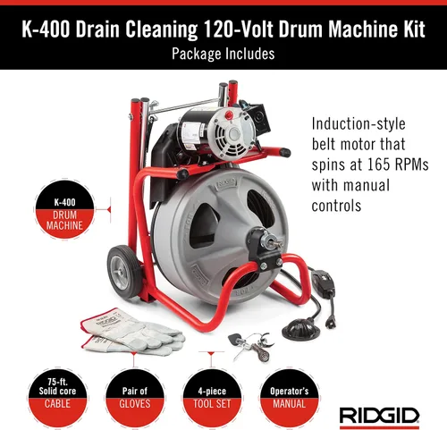 Vista 6 de Ridgid 52363 Modelo K-400 Kit de Máquina de Tambor de Limpieza de Drenaje de 120 Voltios con Cable C-32IW de 3/8" x 75