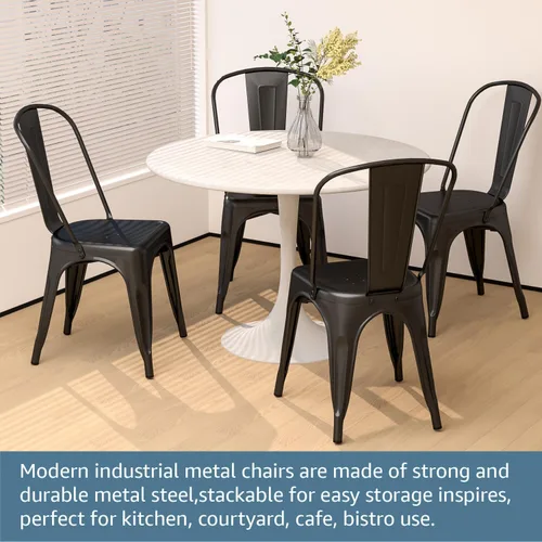 Vista 5 de V&LX Sillas de metal de 33 pulgadas, sillas de comedor de cocina estilo envejecido, sillas laterales apilables con respaldo, juego de 4, color negro