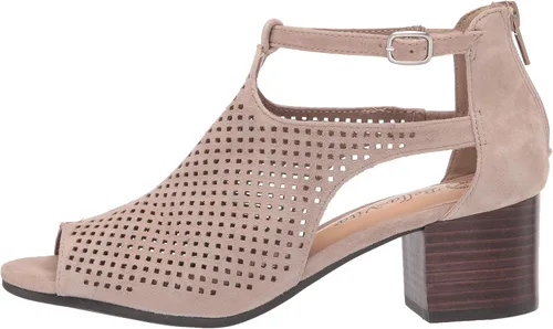 Vista 8 de Bella Vita Sandalias de tacón de bloque para mujer cuero de gamuza almendra