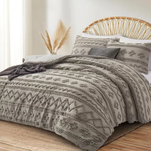 Vista 14 de Oli Anderson Juego de Edredón Beige Queen Acolchado Juego de Ropa de Cama Queen 3 Piezas, Edredón Boho Shabby Chic con 2 Fundas de Almohada