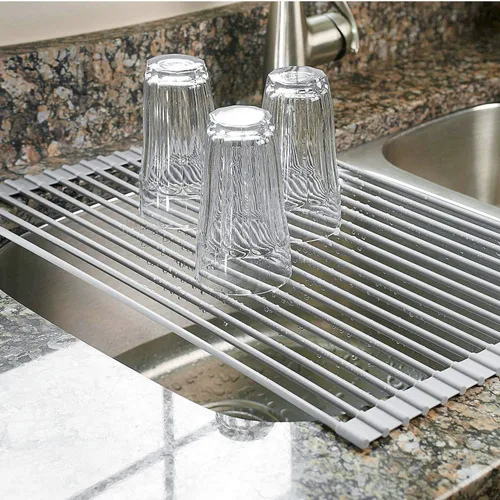 Vista 2 de iPEGTOP Escurreplatos de cocina en fregadero, inoxidable, en encimera o extensibles sobre el fregadero con soporte para utensilios negro, acero