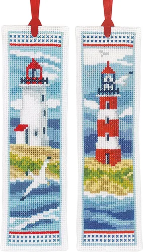 Vista 15 de Vervaco Juego de marcapáginas de punto de cruz con plumas azules (juego de 2) de 2.4 x 8 pulgadas