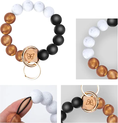 Vista 3 de Llavero pulsera con bolsillo para tarjetero, llavero con borla, llavero para mujer