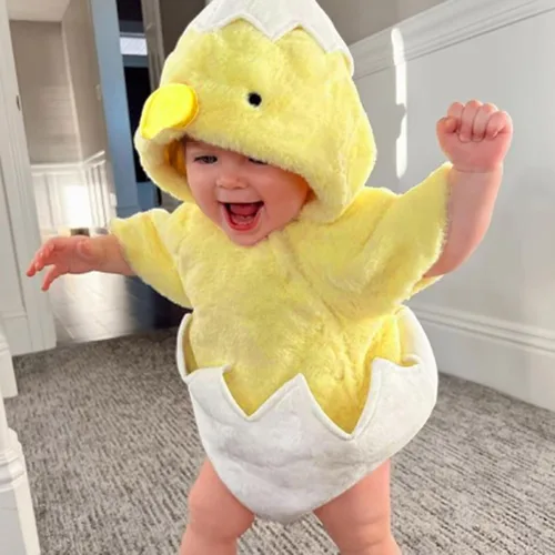 Vista 2 de AIMAOMI Baby Girls Boys Chicken Costumes Fleece Hooded Romper Pants Chicken Photography Props Clothes