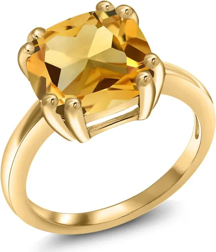 Vista 13 de Gem Stone King 3-5 Cttw Gemstone Birthstone Double Prong Solitaire Ring for Women 18K Yellow Gold Plated Silver Cushion 10MM Anniversary