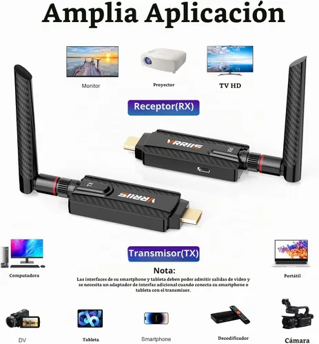 Vista 8 de Transmisor y receptor HDMI inalámbrico, Plug and Play, kit de extensor HDMI inalámbrico 1080P compatible con 2.4 GHz y 5 GHz para transmisión